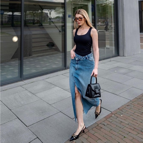 Zara TRF CROSSOVER LONG DENIM SKIRT - Picture 13 of 15